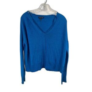 EILEEN FISHER Sweater medium Viscose Wool Blend Crop Long Sleeve Pullover Blue